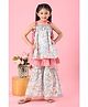 MASTARANG Cambric Woven Sleeveless Floral Printed Kurti Sharara & Dupatta Set - Sky Blue