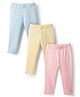 Bonfino Cotton Knit Full Length Solid Colour Leggings Pack Of 3 - Pink Yellow & Light Blue