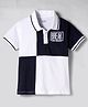 Primo Gino 100% Cotton Knit Half Sleeves Color Block Polo T-Shirt With Chest HD Print - White & Black