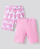 Bonfino 100% Cotton Knit Knee Length Strawberry Printed Shorts Pack of 2 - Pink