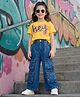 OLLINGTON ST. Cotton Knit Half Sleeves Top & Stretchable Denim Pants Set - Yellow & Blue