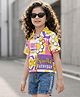 OLLINGTON ST. Cotton Knit Printed Half Sleeves Top & Stretchable Denim Shorts Set - Multicolor & Blue