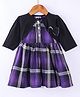 Rassha Full Sleeves Checked Knee Length Dress With Full Sleeves Bow Applique Detailed Attached Shrug - Purple & Black