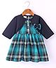 Rassha Full Sleeves Checked Knee Length Dress With Full Sleeves Bow Applique Detailed Attached Shrug - Sea Green & Black