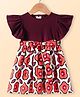 Rassha Half Frilled Sleeves Floral Printed Knee Length Dress - Maroon & Off White