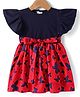 Rassha Half Frilled Sleeves Floral Printed Knee Length Dress - Navy Blue & Maroon