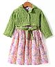 Rassha Floral Printed Knee Length Dress With Full Sleeves Textured Jacket - Pista & Pink