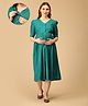 The Mom Store Cotton Woven Three Fourth Sleeves Solid Maternity Dress With Front Open Nursing Access - Green