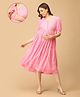 The Mom Store Cotton Woven Three Fourth Sleeves Solid Maternity Dress With Front Open Nursing Access - Pink