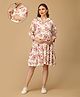 The Mom Store Cotton Woven Three Fourth Sleeves Floral Printed Maternity Dress With Front Open Nursing Access - Pink