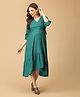 The Mom Store Cotton Woven Three Fourth Sleeves Solid Maternity Dress - Teal