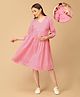 The Mom Store Cotton Woven Three Fourth Sleeves Gingham Checked Maternity Dress With Front Zipper Nursing Access - Pink