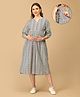 The Mom Store Cotton Woven Three Fourth Sleeves Chevron Printed Maternity Dress With Side Zipper Nursing Access - Multi Colour
