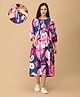 The Mom Store Cotton Woven Three Fourth Sleeves Floral Printed Maternity Dress With Side Zipper Nursing Access - Multi Colour