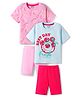 Bonfino 100% Cotton Knit Half Sleeves T-Shirts & Shorts Set with Fruit & Text Prints Pack of 2 - Pink & Blue