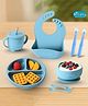 Nicety 8 Pcs Baby Feeding Set - 100% Food Grade Silicone  Suction Plate, Bowl, Bib, Cup, Fork, Spoon & Soft-Tip Spoons , BPA Free, Dishwasher Safe (Blue)