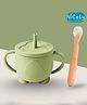 Nicety Silicone Baby Sipper Cup with Straw & Soft Tip Spoon | BPA Free, Leakproof & Food Grade | 2 Pc Combo For Toddler Training (Green)
