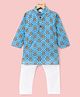 Ridokidz Full Sleeves Floral Printed Kurta Pyjama Set - Firozi