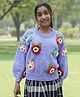Woonie Handknitted Full Sleeves Colorful Floral Applique Detailed Sweater - Mauve