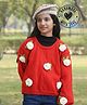 Woonie Handknitted Full Sleeves Rose Applique Detailed Sweater - Red