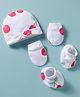 Bonfino 100% Cotton Knit Cap Mittens & Booties Set with Bow Applique & Cherry Print White - Diameter 12 cm