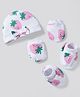 Bonfino 100% Cotton Knit Strawberry Printed Cap Mittens & Booties Set White - Diameter 11.5 cm