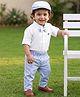 Robo Fry Cotton Woven Full Sleeves Checkered Party Shirt & Pant Set with Bow & Cap - White