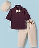 Robo Fry Cotton Woven Full Sleeves Solid Colour Party Shirt & Pant Set with Bow Suspender & Cap - Maroon