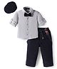 Robo Fry Cotton Woven Full Sleeves Solid Party Shirt & Trouser With Bow Cap & Suspender - Grey
