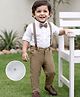 Robo Fry Cotton Woven Full Sleeves Printed Party Shirt & Trouser Set With Bow & Suspender - White