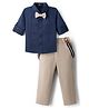 Robo Fry Cotton Woven Full Sleeves Solid Colour Party Shirt & Trouser Set with Bow & Suspender -  Royal Blue