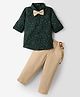 Robo Fry Cotton Woven Full Sleeves Floral Printed Party Shirt & Pant Set with Bow & Suspender - Green