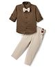 Robo Fry Cotton Woven Full Sleeves Printed Party Shirt & Pant Set with Bow & Suspender - Brown