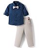 Robo Fry Cotton Woven Full Sleeves Printed Party Shirt & Trouser Set With Bow & Suspender - Navy Blue
