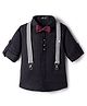 Robo Fry Full Sleeves Solid Color Party Shirt with Bow & Suspender - Navy Blue