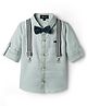 Robo Fry Cotton Woven Full Sleeves Solid Color Party Shirt with Bow & Suspender - Sea Green