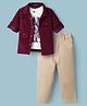 Robo Fry Cotton Woven Full Sleeves Party Shirt & Trouser Set With Printed Inner Tee - Maroon