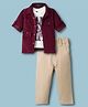 Robo Fry Cotton Woven Full Sleeves Party Shirt & Trouser Set With Printed Inner Tee - Maroon