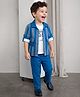 Robo Fry Cotton Woven Full Sleeves Striped Party Shirt & Pant Set with Tee - Royal Blue