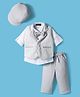 Robo Fry Cotton Woven Full Sleeves Striped 3 Piece Party Suit with Bow & Cap - Grey