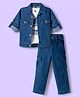 Robo Fry Cotton Woven Full Sleeves Solid Color Party Shirt & Pant Set with Tee - Blue