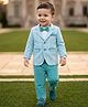 Robo Fry Cotton Woven Solid Color Party T-Shirt & Pant Set with Full Sleeves Blazer & Bow Applique - Aqua Blue