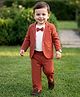 Robo Fry Cotton Woven Solid Color Party T-Shirt & Pant Set with Full Sleeves Blazer & Bow Applique - Rust Orange