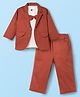 Robo Fry Cotton Woven Solid Color Party T-Shirt & Pant Set with Full Sleeves Blazer & Bow Applique - Rust Orange