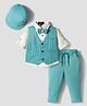 Robo Fry Cotton Woven Full Sleeves Striped 3 Piece Party Suit with Bow & Cap - Turquoise