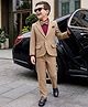 Robo Fry Cotton Woven Full Sleeves Solid 3 Piece Party Suit With Bow - Khaki