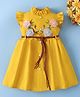 Mark & Mia Cotton Frill Sleeves Frock with Belt Floral Embroidery & Applique - Yellow