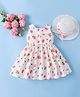Mark & Mia Cotton Sleeveless Floral Printed Frock with Hat & Bow Applique - White