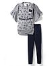 Enfance Core Half Sleeves Butterfly Printed & Floral Applique Detailed Top With Leggings Set - Navy Blue