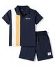 Primo Gino 100% Cotton Knit Half Sleeves Cut & Sew Polo T-Shirt & Cargo Shorts Set with Racing Embroidery - Navy blue